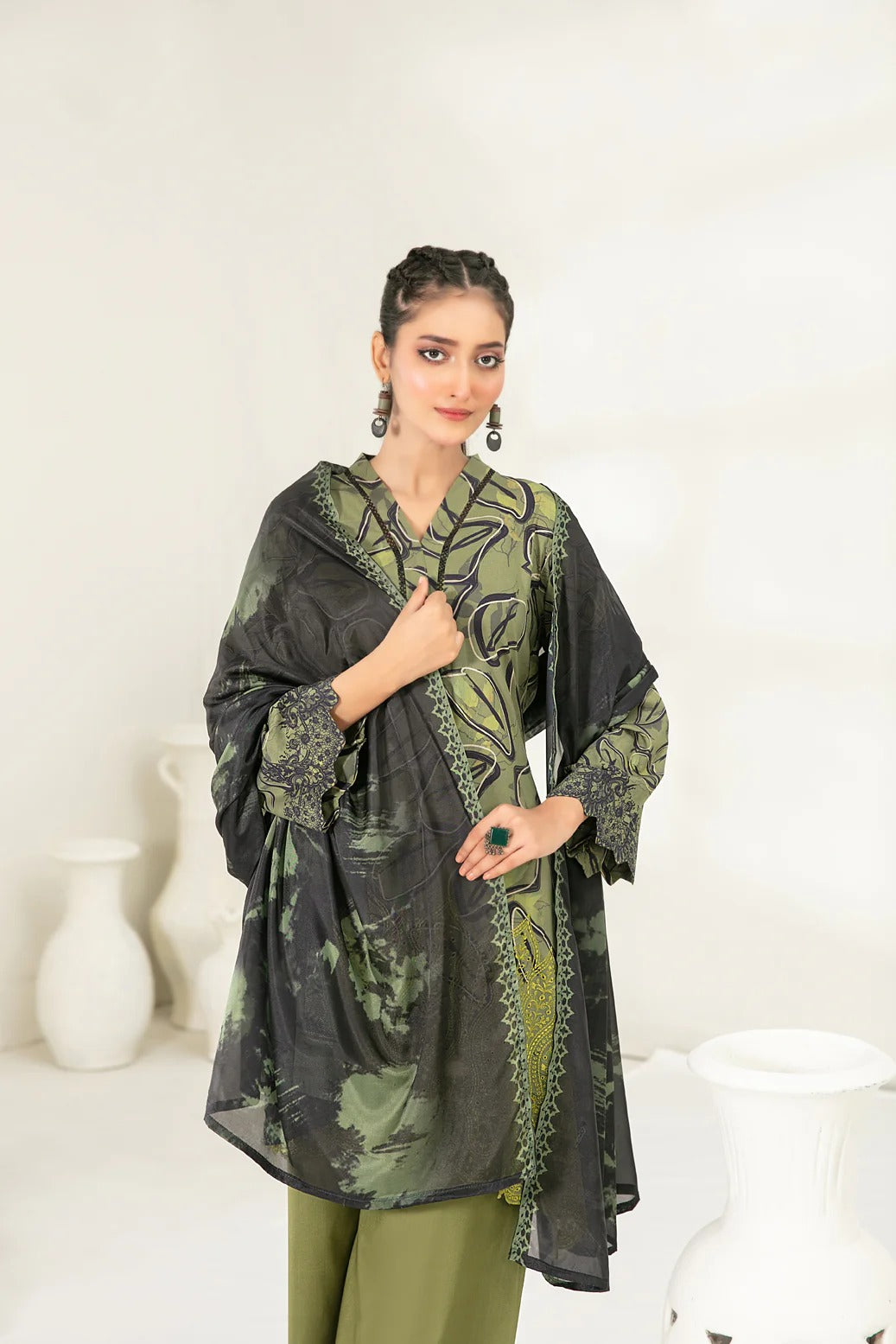 Tawakkal Fabrics 3 Piece Stitched Embroidered Digital Printed Viscose Suit - D-3682