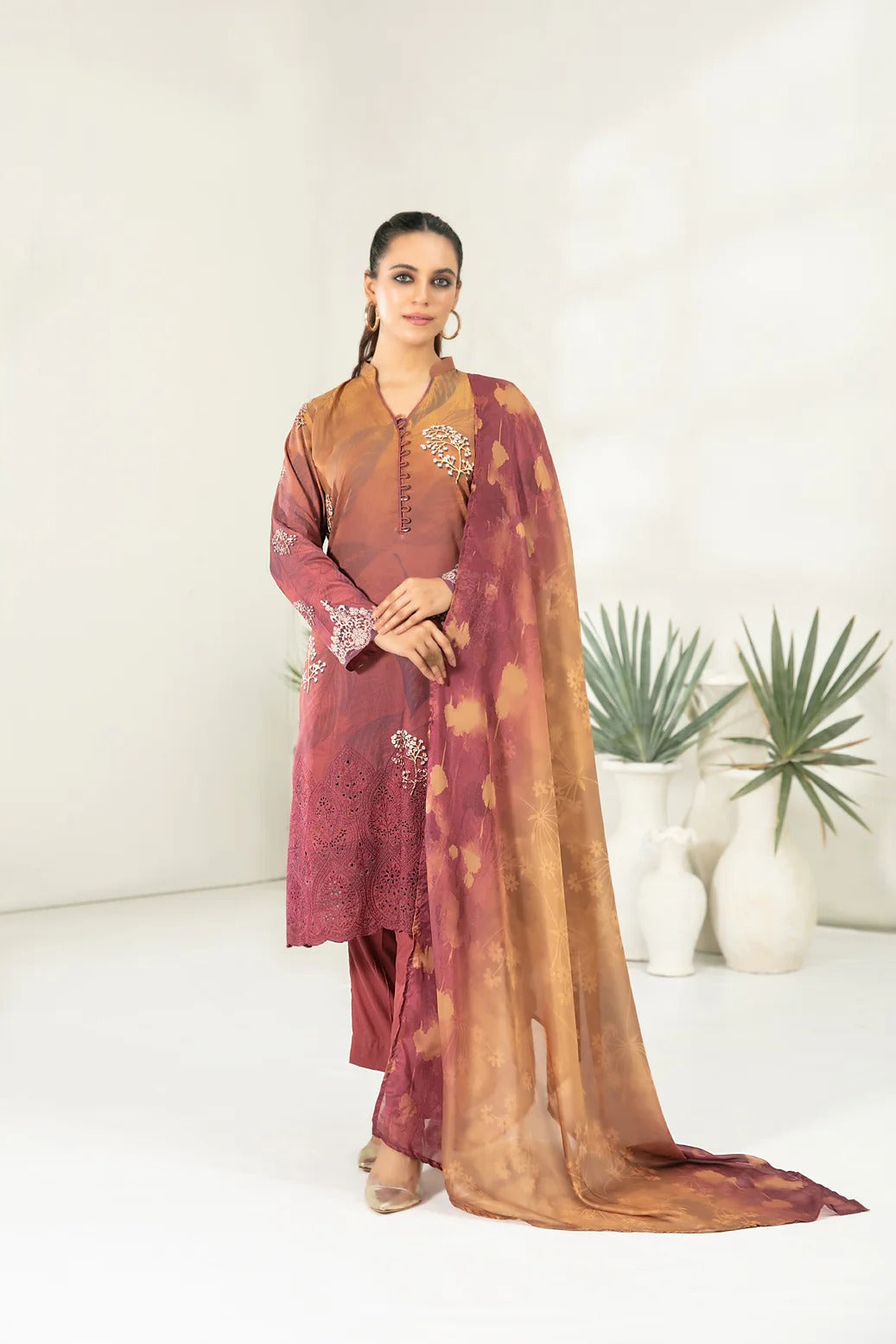 Tawakkal Fabrics 3 Piece Stitched Embroidered Digital Printed Viscose Suit - D-3683