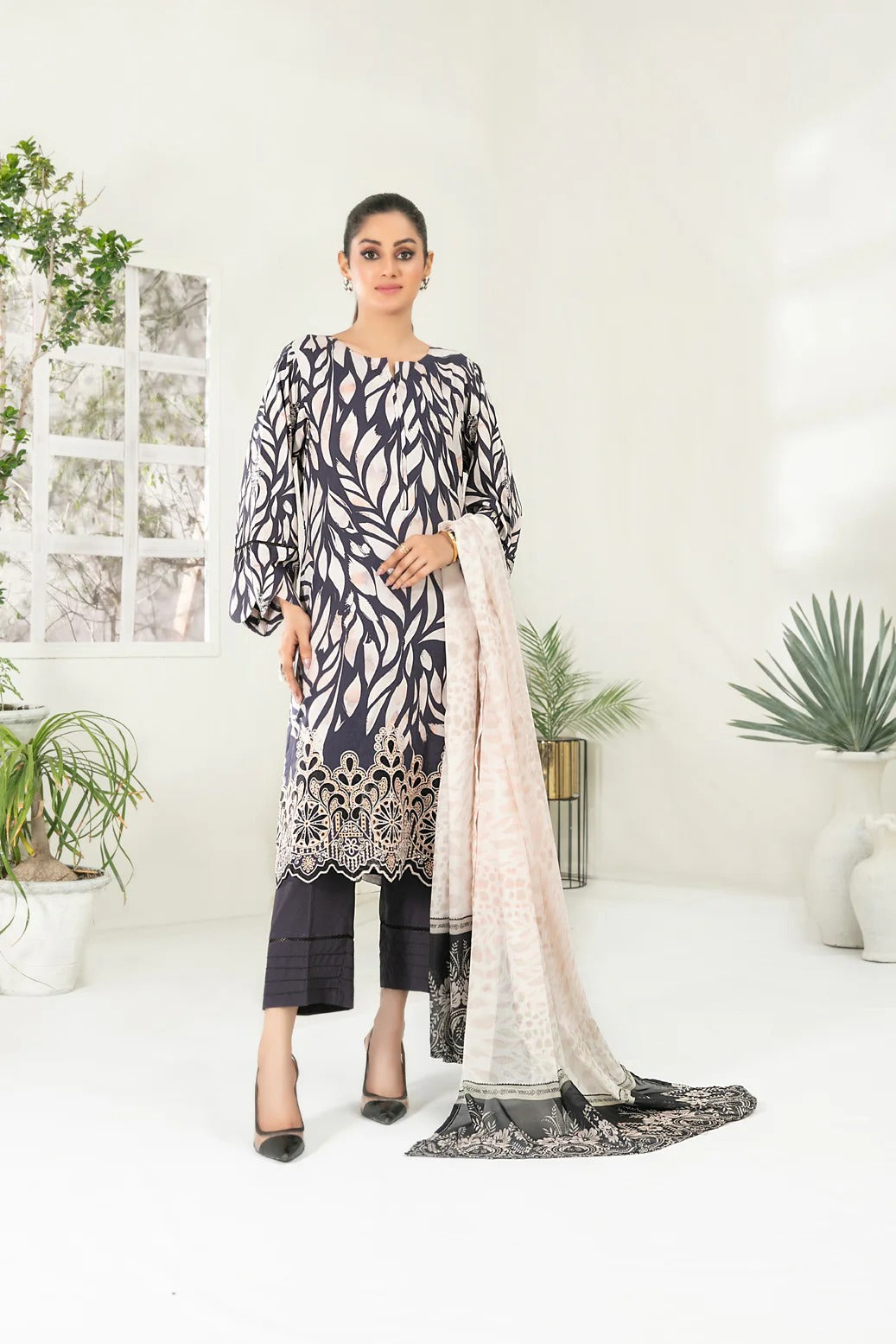 Tawakkal Fabrics 3 Piece Stitched Embroidered Digital Printed Viscose Suit - D-3684