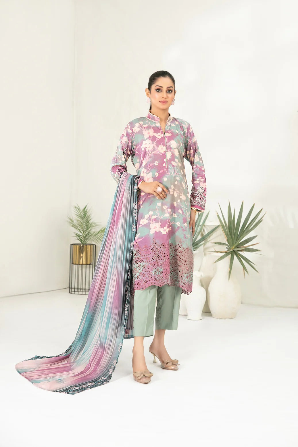 Tawakkal Fabrics 3 Piece Stitched Embroidered Digital Printed Viscose Suit - D-3685