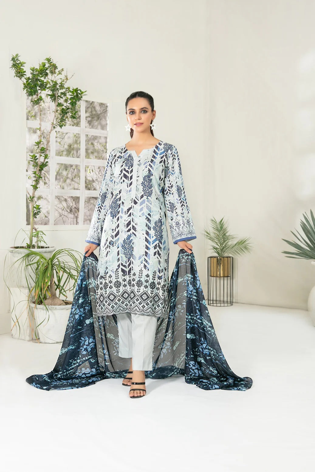 Tawakkal Fabrics 3 Piece Stitched Embroidered Digital Printed Viscose Suit - D-3687