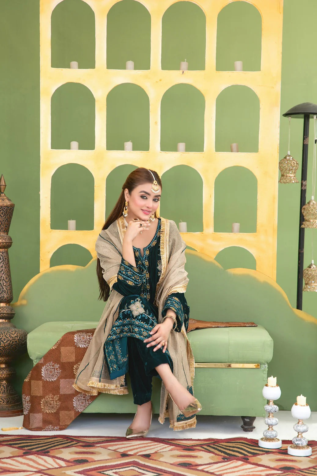 Tawakkal Fabrics 3 Piece Stitched Fancy Heavy Embroidered Velvet Suit - D-3690