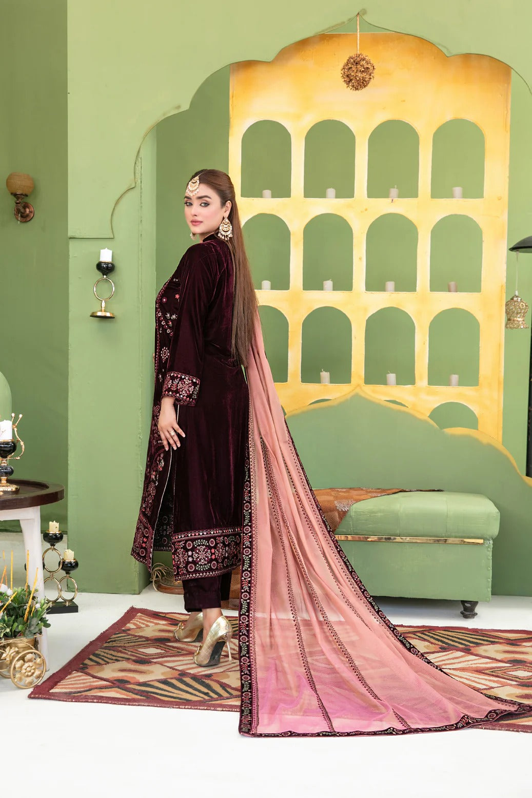 Tawakkal Fabrics 3 Piece Stitched Fancy Heavy Embroidered Velvet Suit - D-3692