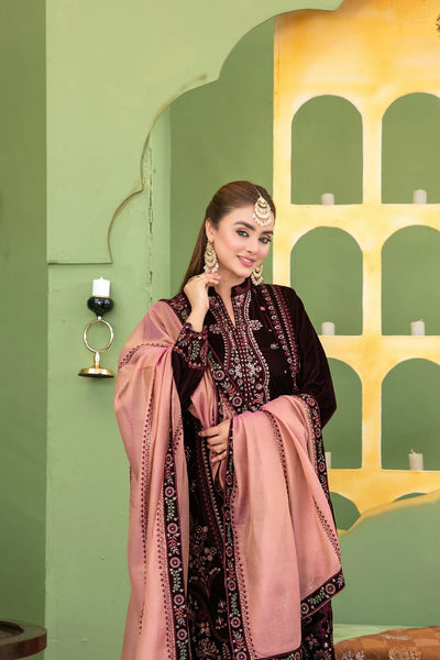 Tawakkal Fabrics 3 Piece Stitched Fancy Heavy Embroidered Velvet Suit - D-3692