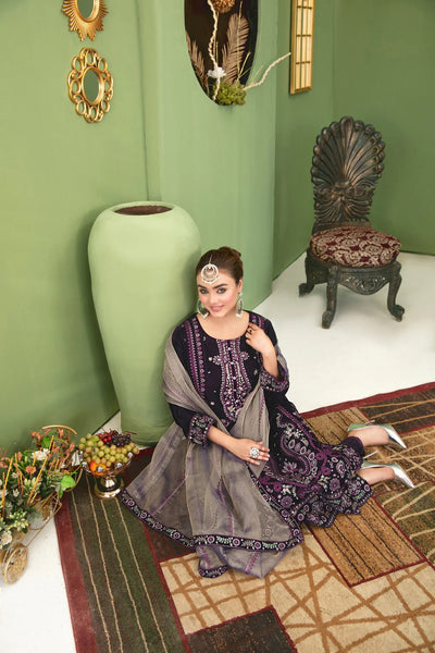 Tawakkal Fabrics 3 Piece Stitched Fancy Heavy Embroidered Velvet Suit - D-3693