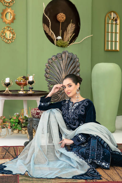 Tawakkal Fabrics 3 Piece Stitched Fancy Heavy Embroidered Velvet Suit - D-3694