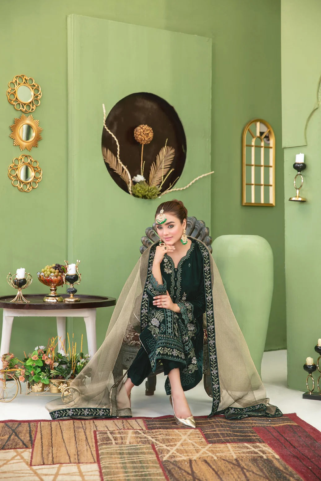 Tawakkal Fabrics 3 Piece Stitched Fancy Heavy Embroidered Velvet Suit - D-3695