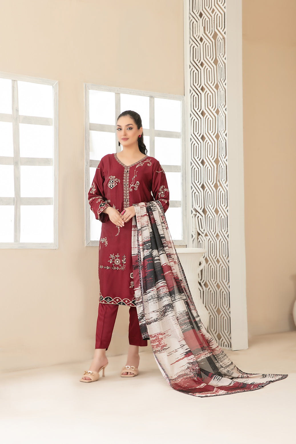 Tawakkal Fabrics 3 Piece Stitched Fancy Embroidered Belgian Viscose Suit - D-3709