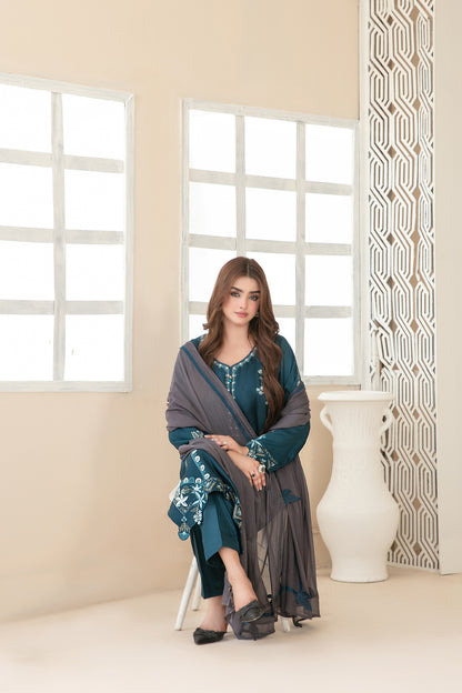 Tawakkal Fabrics 3 Piece Stitched Fancy Embroidered Belgian Viscose Suit - D-3711