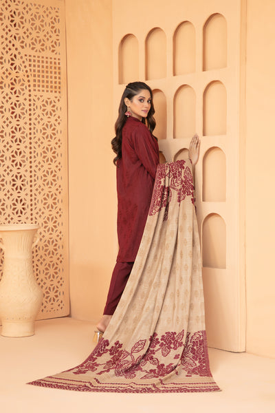 Tawakkal Fabrics 3 Piece Stitched Exclusive Jacquard Leather Peach Suit - D-3730