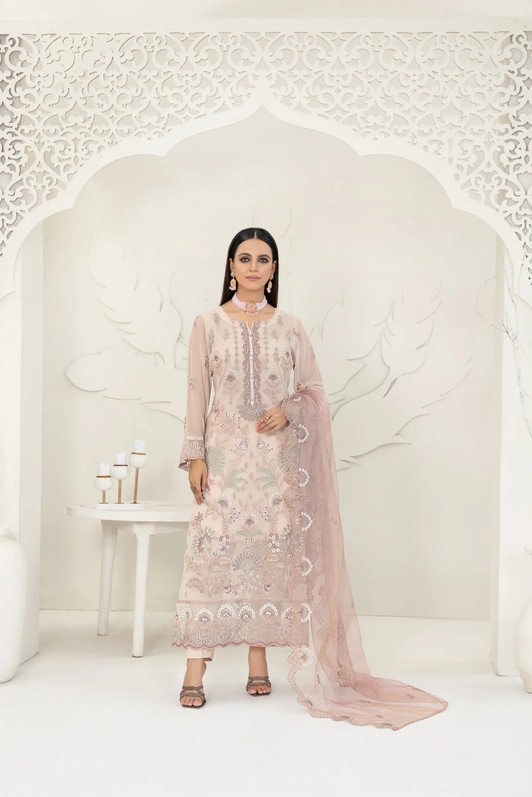 Tawakkal Fabrics 3 Piece Stitched Fancy Embroidered Chiffon Suit - D-3741