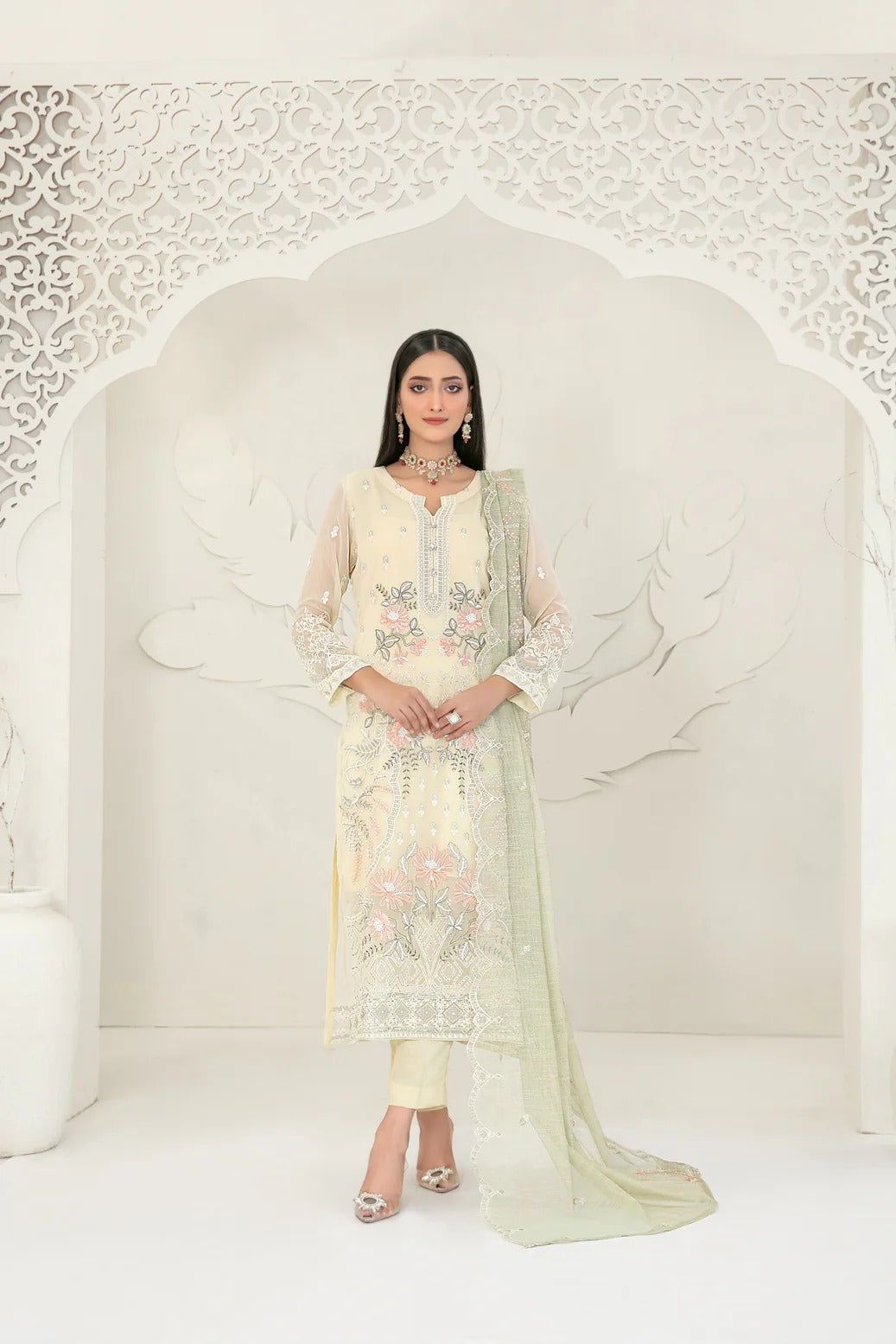 Tawakkal Fabrics 3 Piece Stitched Fancy Embroidered Chiffon Suit - D-3742