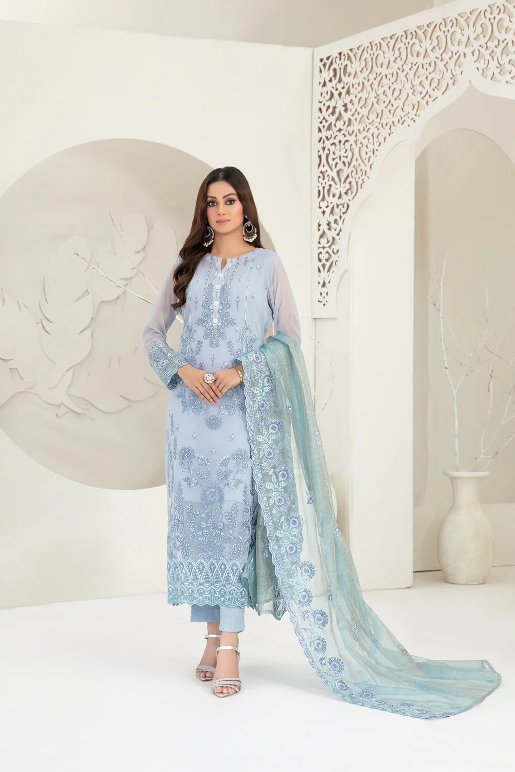 Tawakkal Fabrics 3 Piece Stitched Fancy Embroidered Chiffon Suit - D-3743