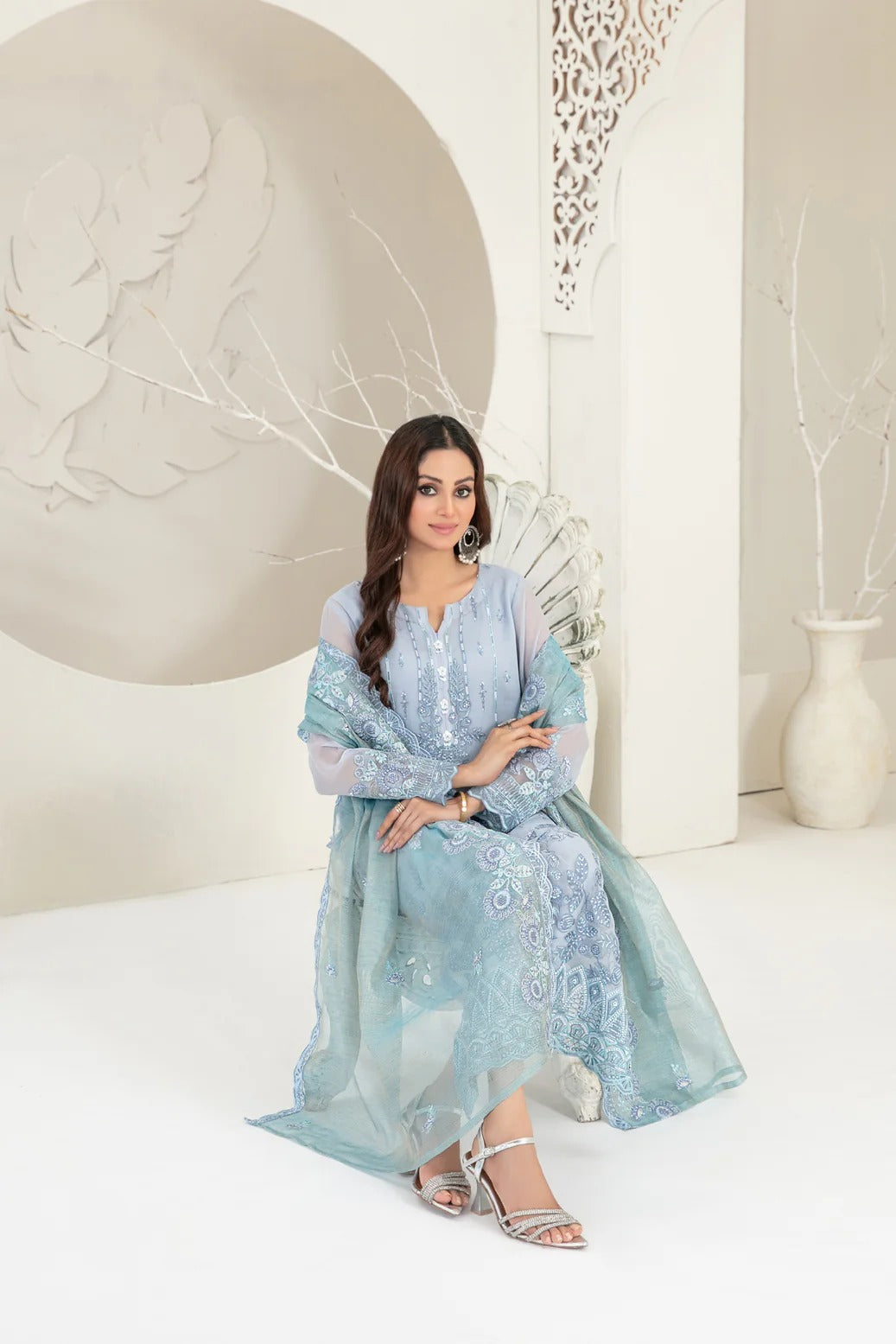 Tawakkal Fabrics 3 Piece Stitched Fancy Embroidered Chiffon Suit - D-3743