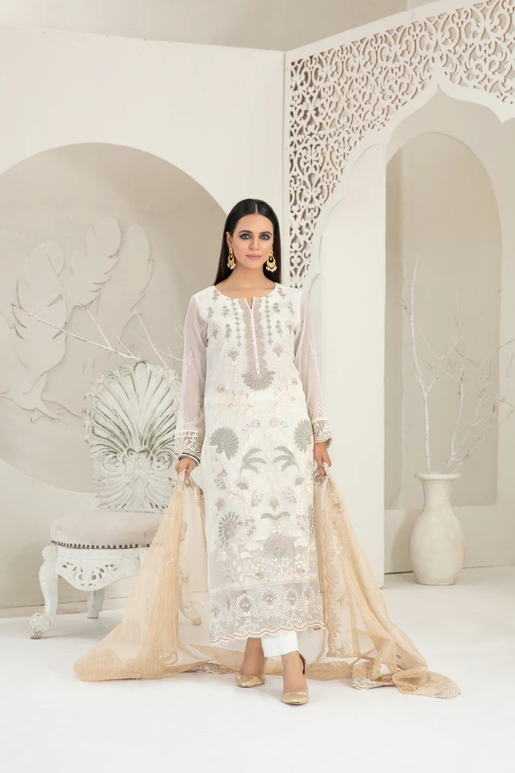 Tawakkal Fabrics 3 Piece Stitched Fancy Embroidered Chiffon Suit - D-3744