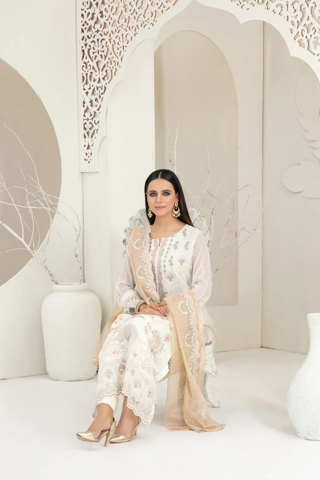 Tawakkal Fabrics 3 Piece Stitched Fancy Embroidered Chiffon Suit - D-3744