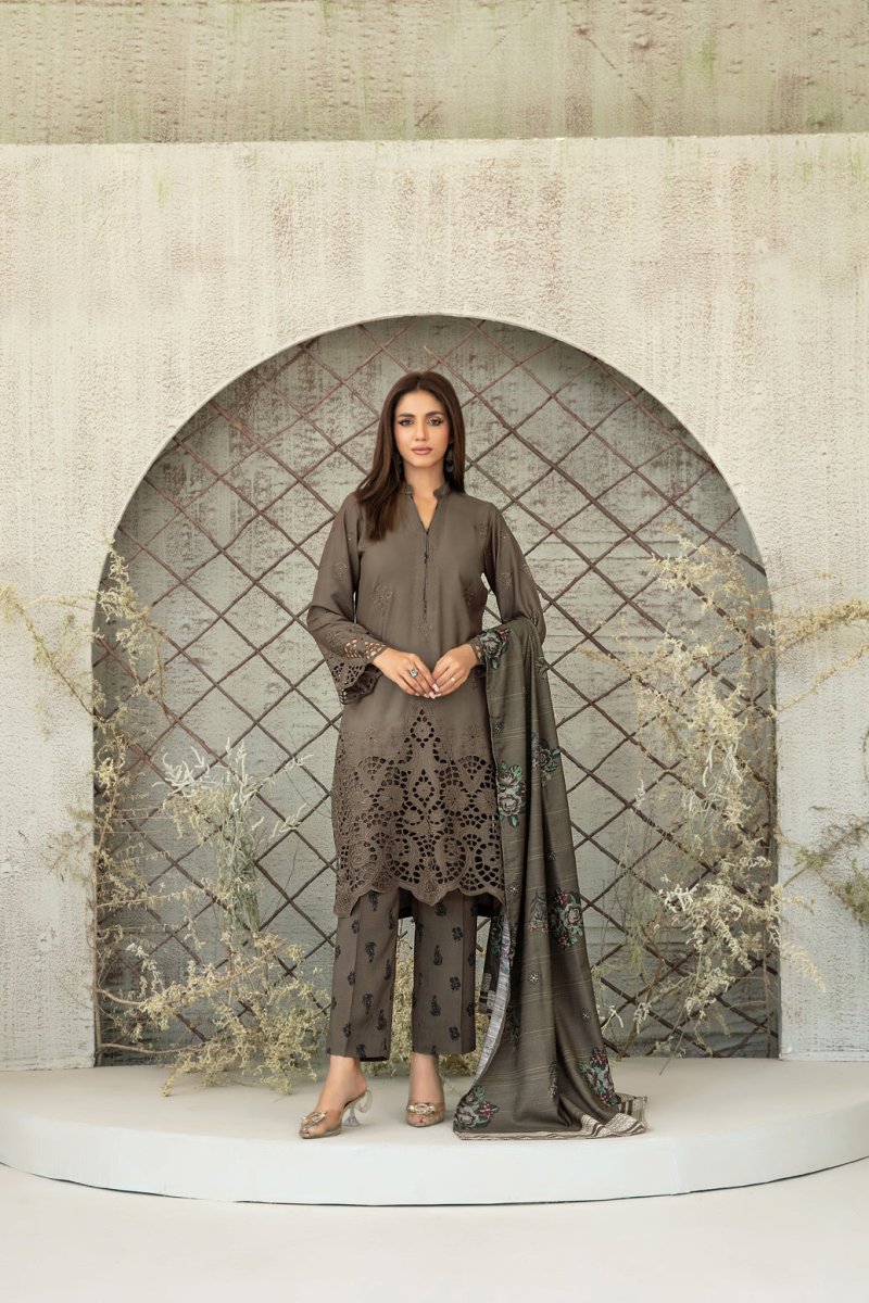 Tawakkal Fabrics 3 Piece Stitched Schiffli Embroidered Staple Suit - D-3756