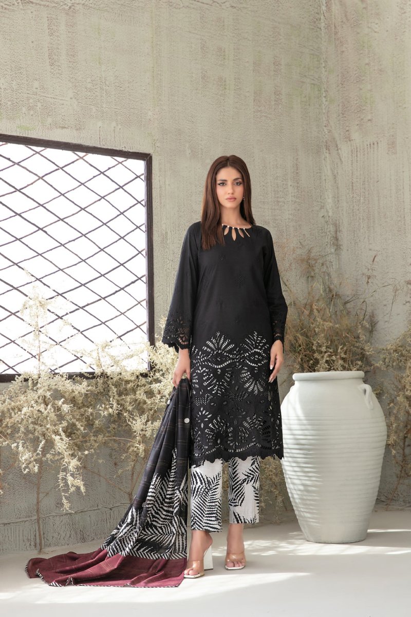 Tawakkal Fabrics 3 Piece Stitched Schiffli Embroidered Staple Suit - D-3757