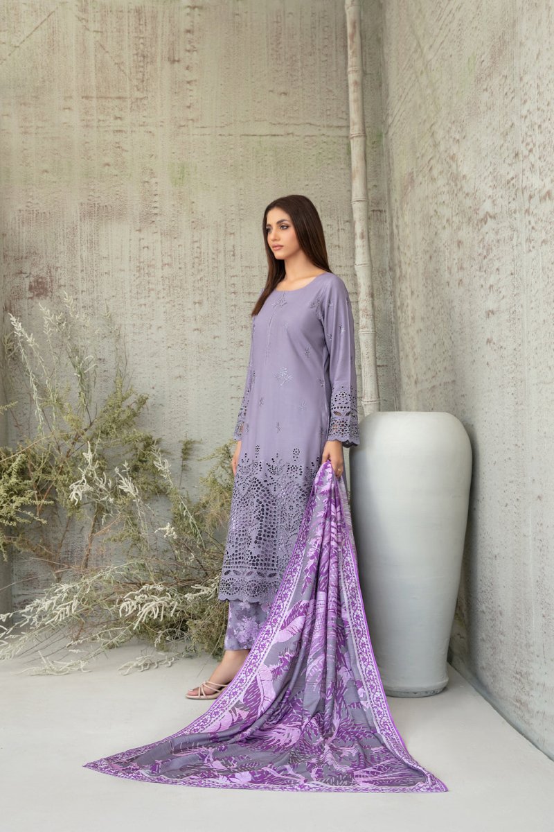 Tawakkal Fabrics 3 Piece Stitched Schiffli Embroidered Staple Suit - D-3758