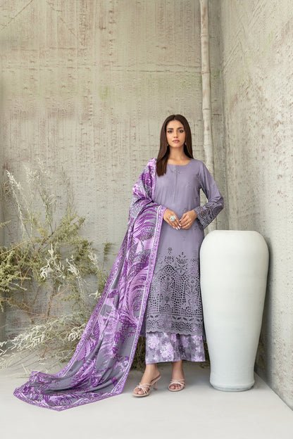 Tawakkal Fabrics 3 Piece Stitched Schiffli Embroidered Staple Suit - D-3758