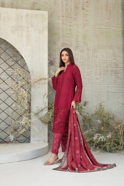 Tawakkal Fabrics 3 Piece Stitched Schiffli Embroidered Staple Suit - D-3759