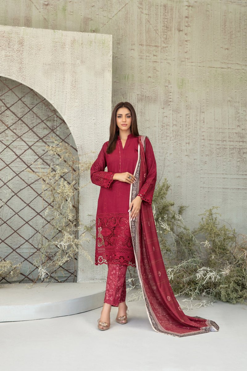 Tawakkal Fabrics 3 Piece Stitched Schiffli Embroidered Staple Suit - D-3759