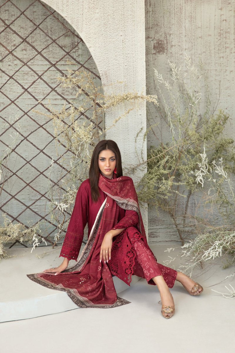 Tawakkal Fabrics 3 Piece Stitched Schiffli Embroidered Staple Suit - D-3759