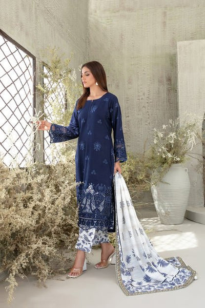 Tawakkal Fabrics 3 Piece Stitched Schiffli Embroidered Staple Suit - D-3760