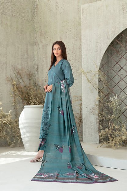 Tawakkal Fabrics 3 Piece Stitched Schiffli Embroidered Staple Suit - D-3761