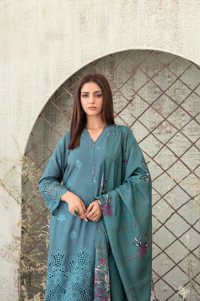 Tawakkal Fabrics 3 Piece Stitched Schiffli Embroidered Staple Suit - D-3761