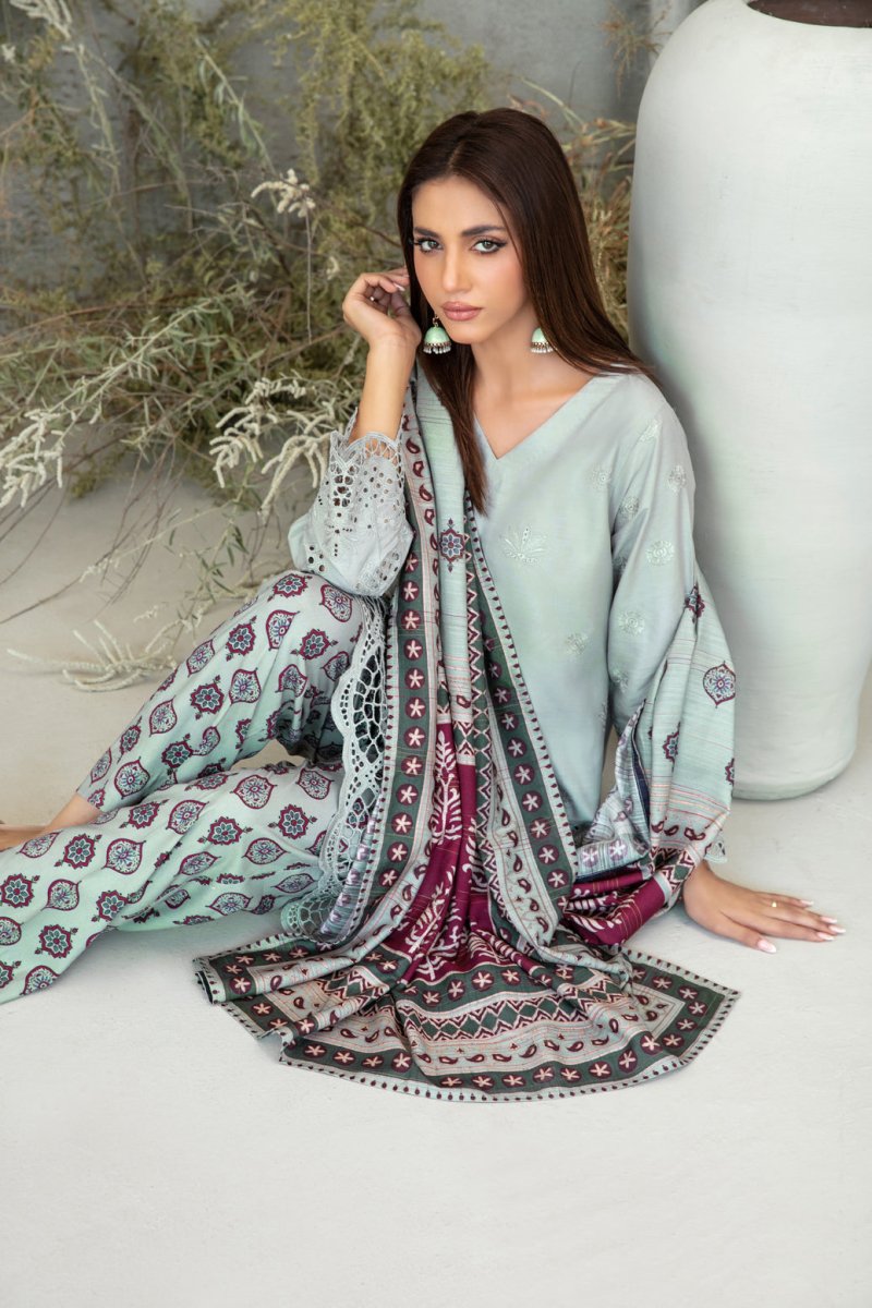 Tawakkal Fabrics 3 Piece Stitched Schiffli Embroidered Staple Suit - D-3763