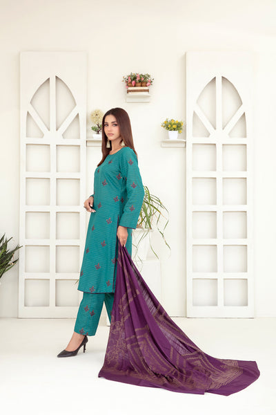 Tawakkal Fabrics 3 Piece Stitched Fancy Embroidered Zari Khaddar Suit - D-3860