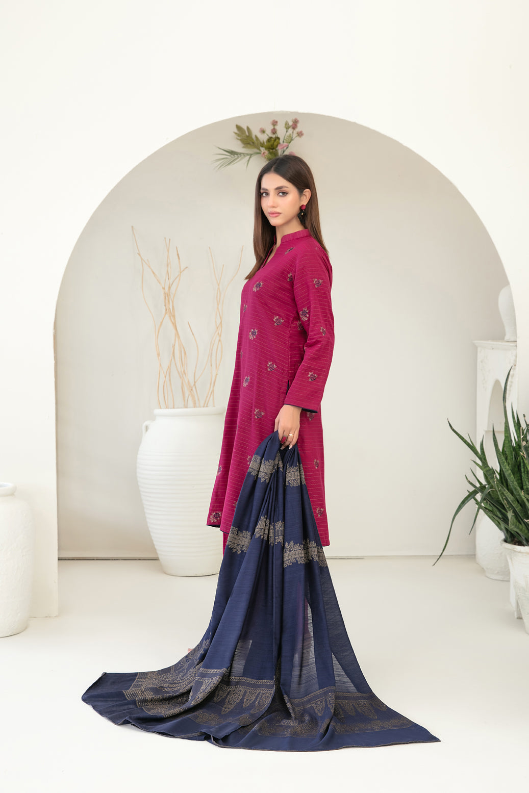 Tawakkal Fabrics 3 Piece Stitched Fancy Embroidered Zari Khaddar Suit - D-3863