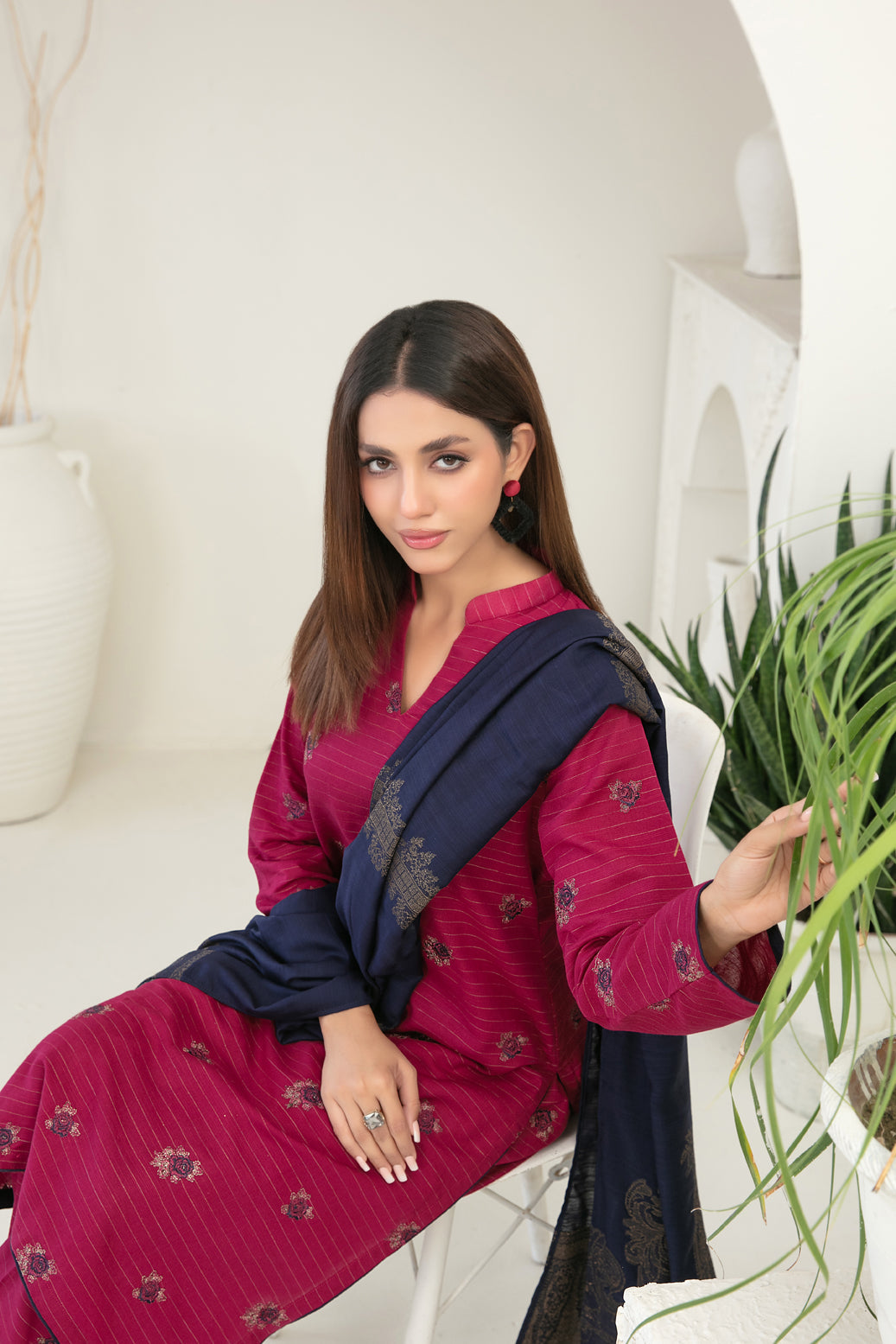 Tawakkal Fabrics 3 Piece Stitched Fancy Embroidered Zari Khaddar Suit - D-3863