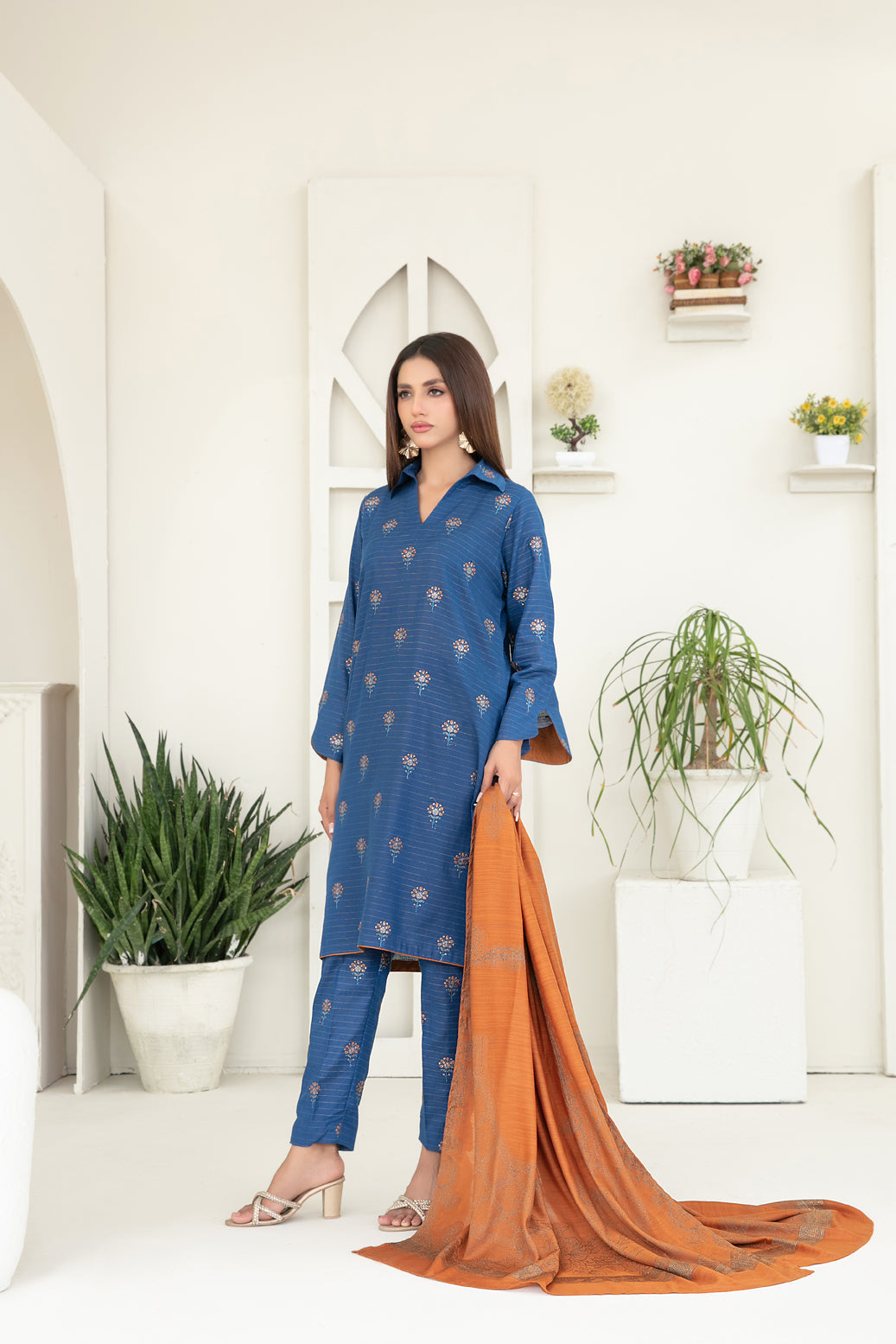 Tawakkal Fabrics 3 Piece Stitched Fancy Embroidered Zari Khaddar Suit - D-3866