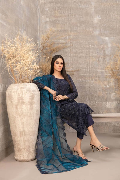 Tawakkal Fabrics 3 Piece Stitched Fancy Heavy Embroidered Net Suit - D-3895