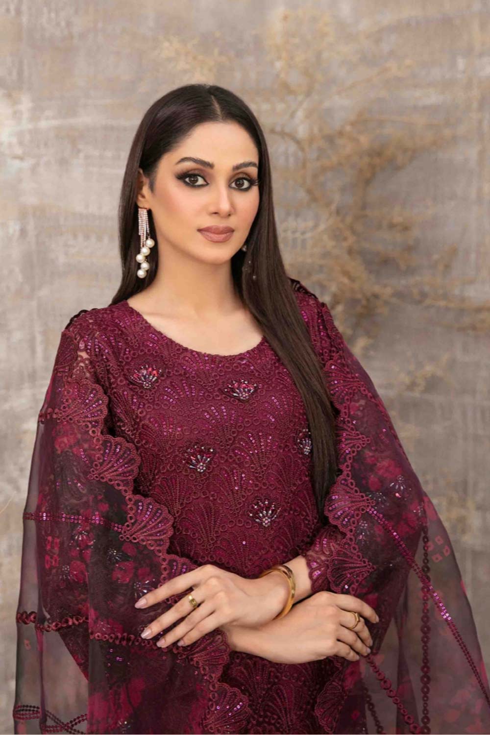 Tawakkal Fabrics 3 Piece Stitched Fancy Heavy Embroidered Net Suit - D-3898