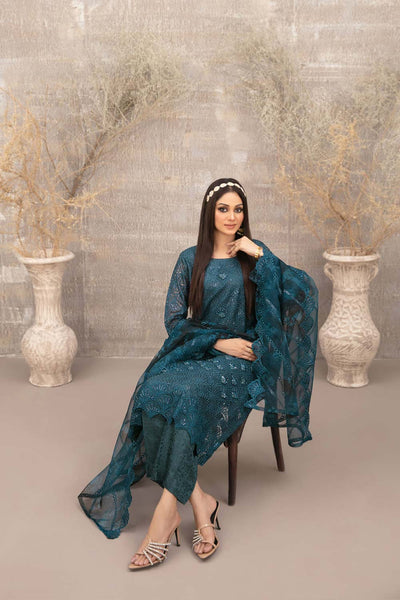 Tawakkal Fabrics 3 Piece Stitched Fancy Heavy Embroidered Net Suit - D-3899