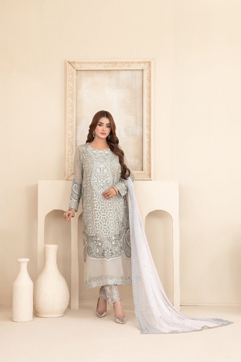 Tawakkal Fabrics 3 Piece Stitched Fancy Exclusive Embroidered Chiffon Suit - D-3939