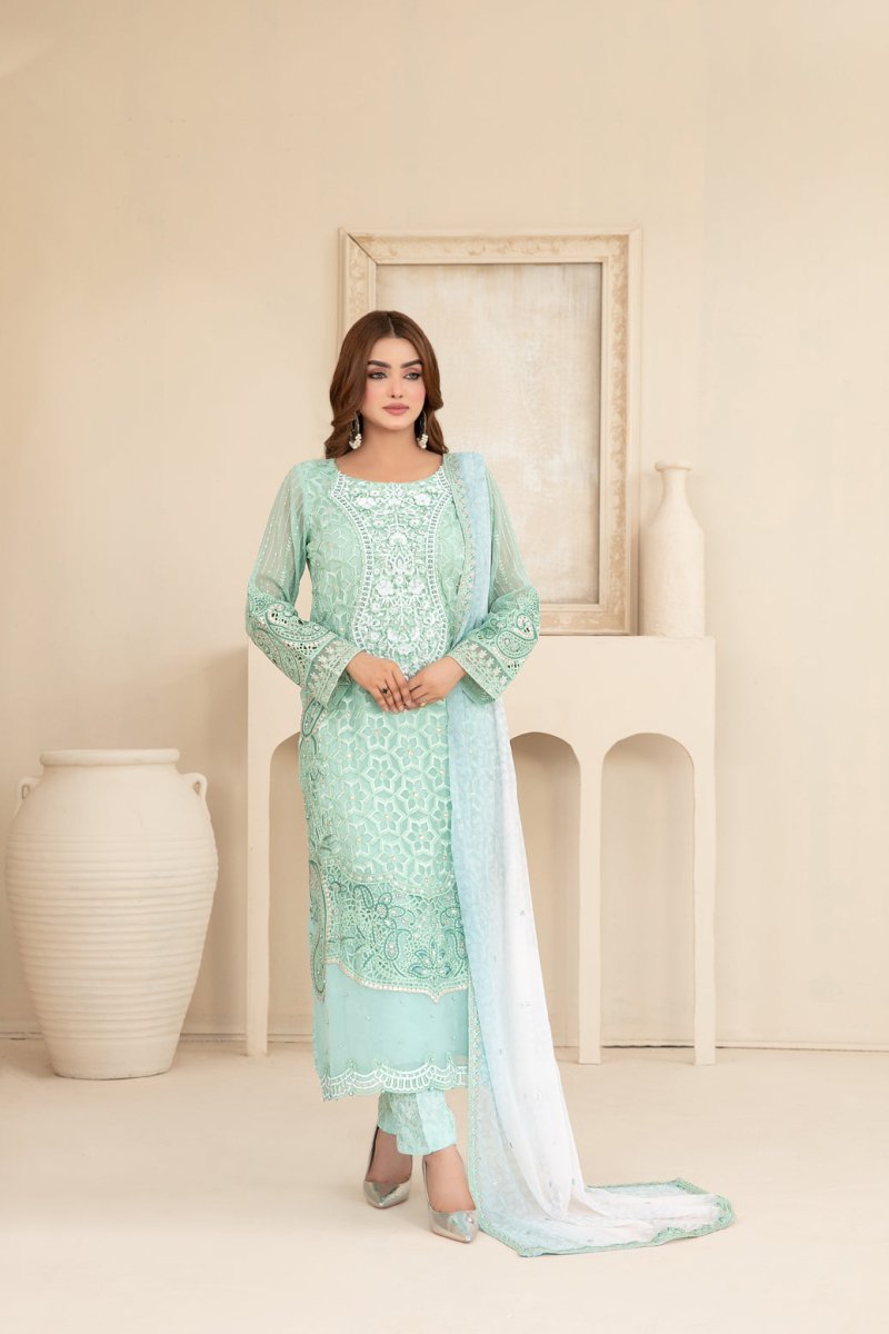 Tawakkal Fabrics 3 Piece Stitched Fancy Exclusive Embroidered Chiffon Suit - D-3941