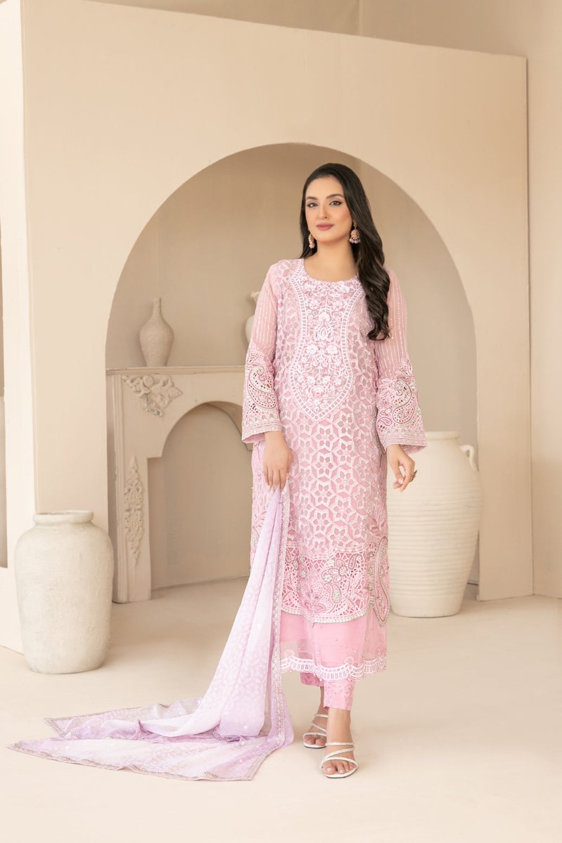 Tawakkal Fabrics 3 Piece Stitched Fancy Exclusive Embroidered Chiffon Suit - D-3942