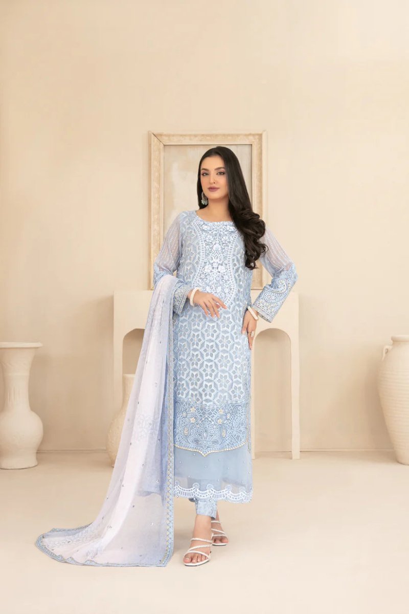 Tawakkal Fabrics 3 Piece Stitched Fancy Exclusive Embroidered Chiffon Suit - D-3943