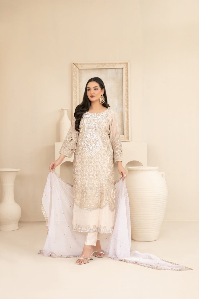 Tawakkal Fabrics 3 Piece Stitched Fancy Exclusive Embroidered Chiffon Suit - D-3944