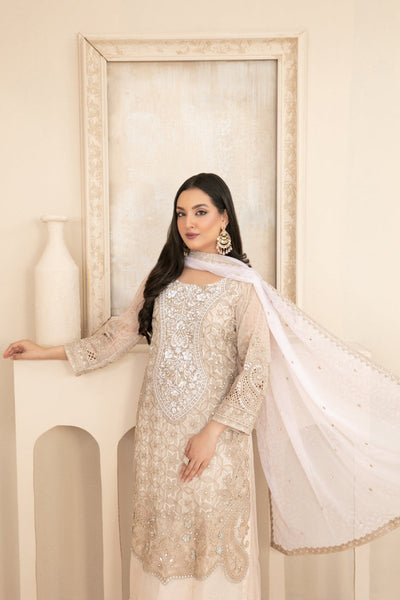 Tawakkal Fabrics 3 Piece Stitched Fancy Exclusive Embroidered Chiffon Suit - D-3944