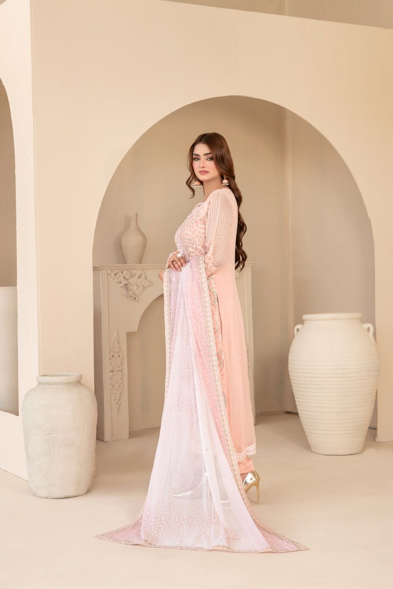 Tawakkal Fabrics 3 Piece Stitched Fancy Exclusive Embroidered Chiffon Suit - D-3945