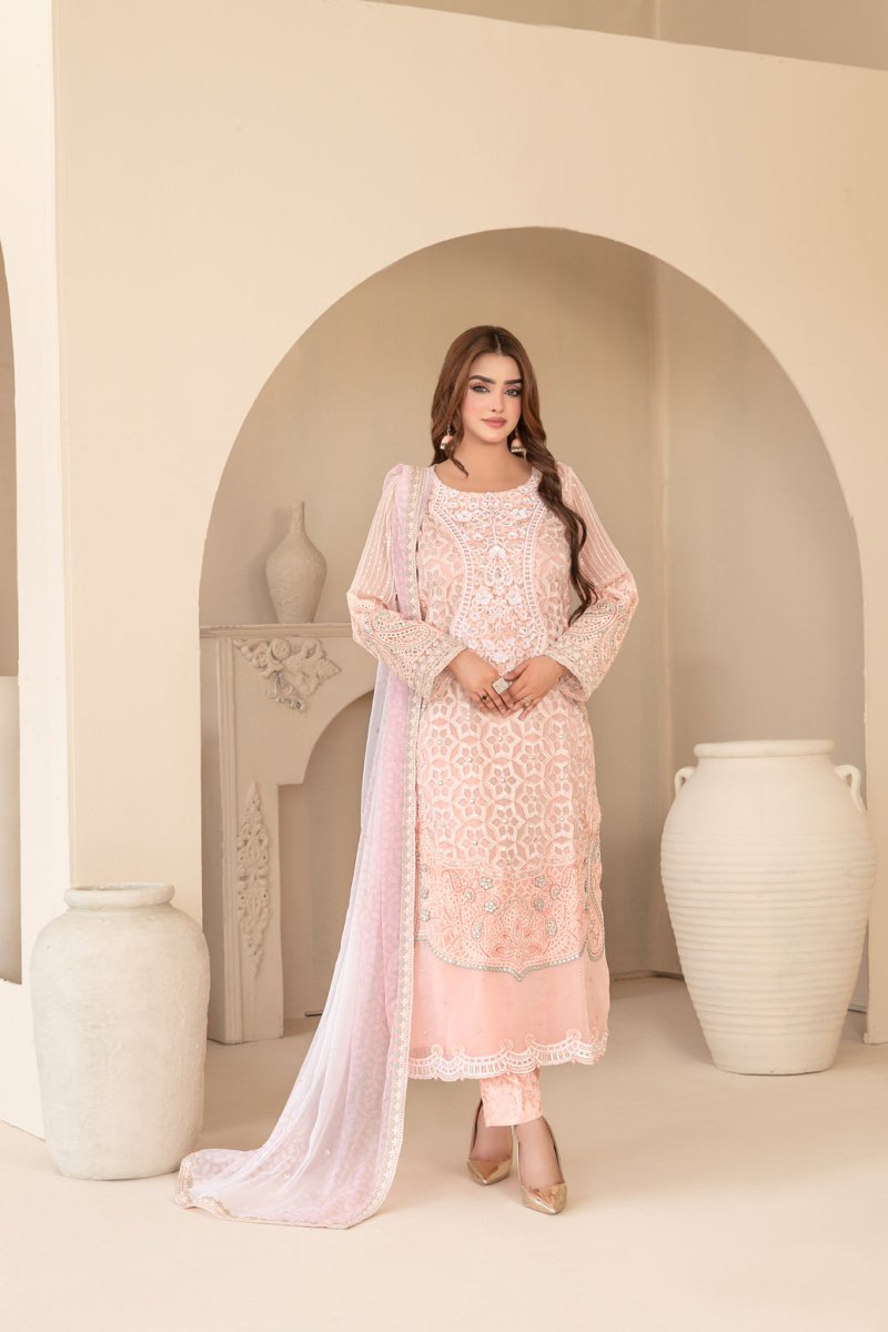 Tawakkal Fabrics 3 Piece Stitched Fancy Exclusive Embroidered Chiffon Suit - D-3945