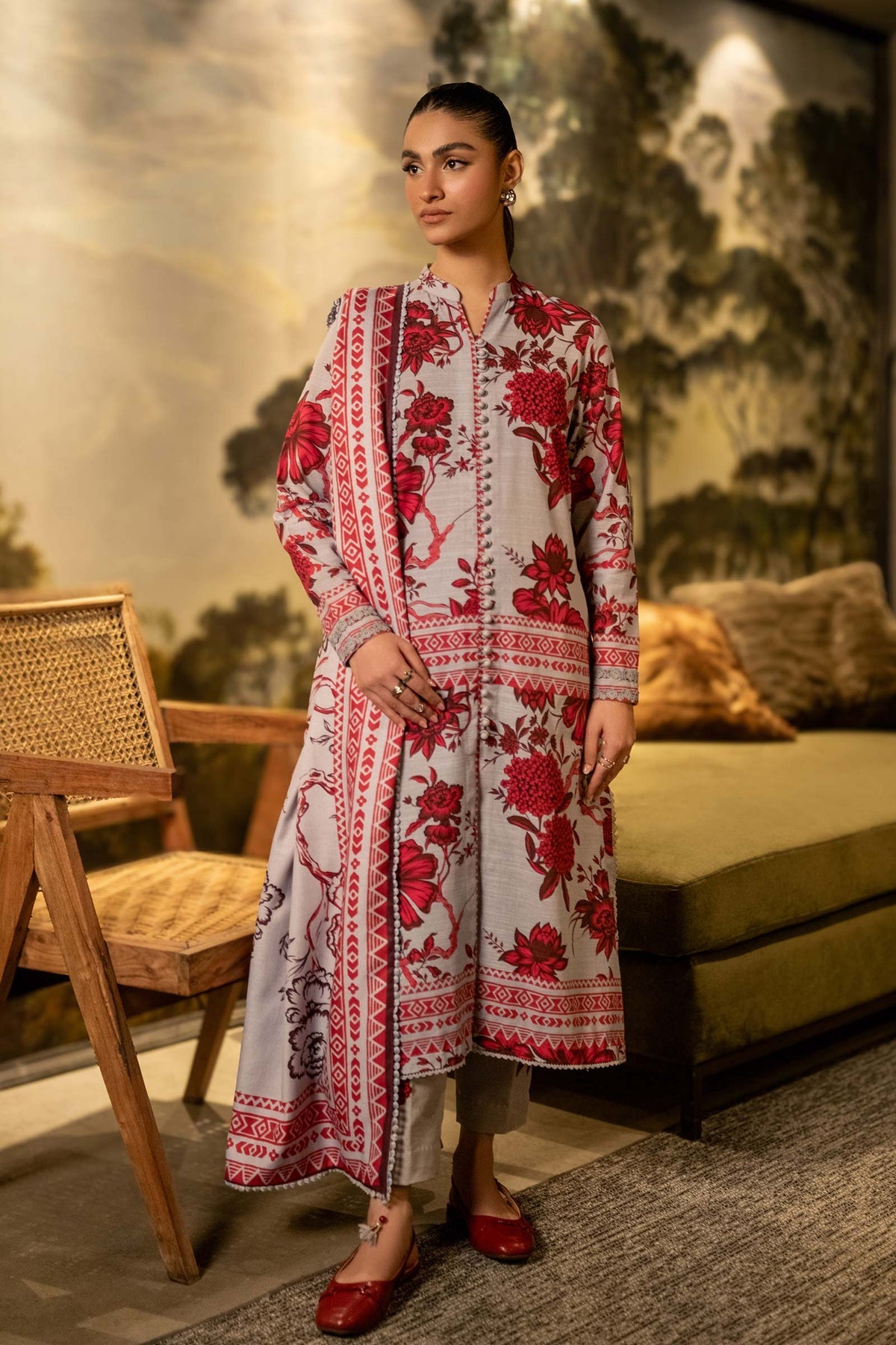 Maria. B 3 Pc Unstitched Printed Khaddar Suit D-503-A