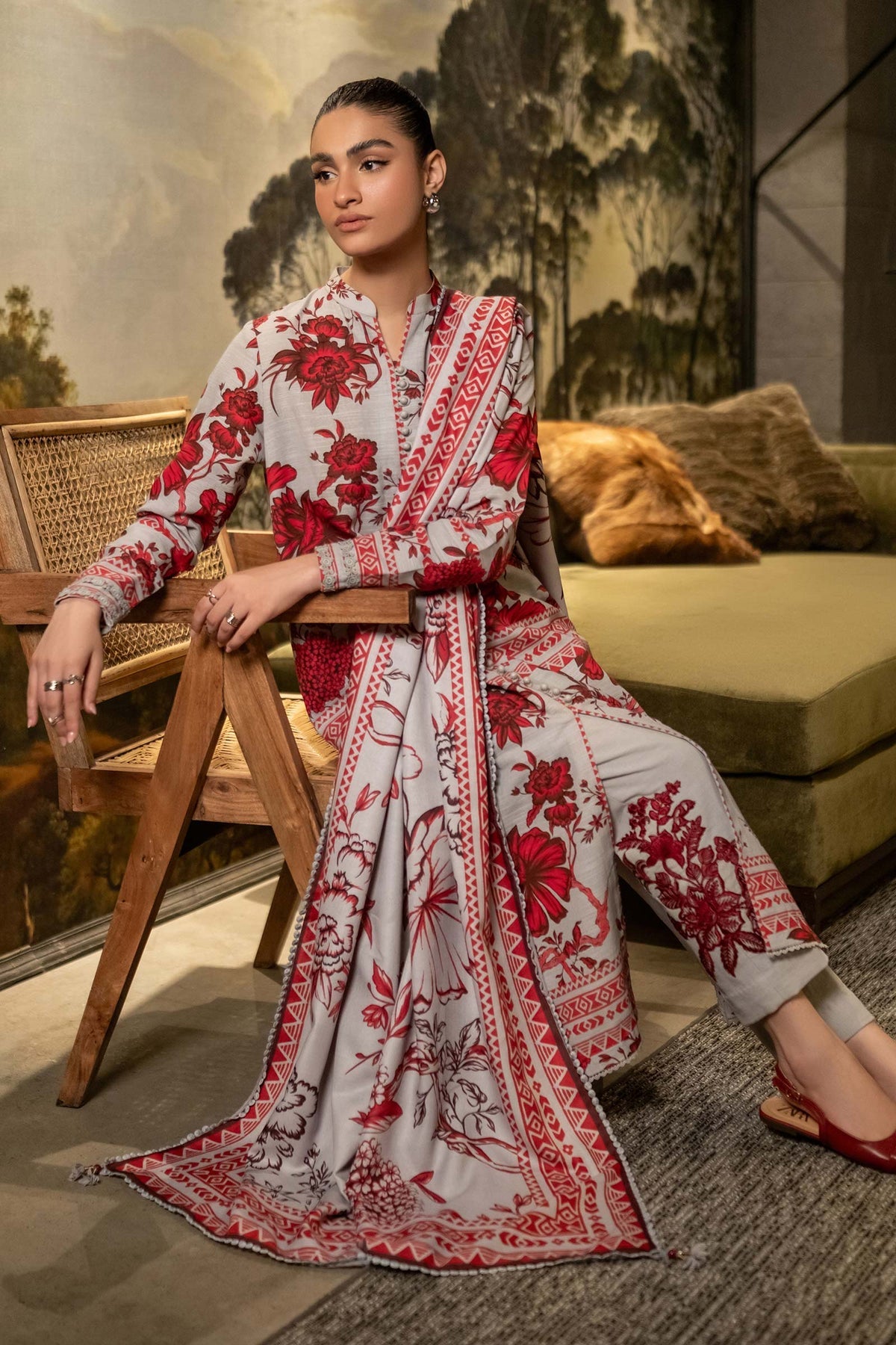 Maria. B 3 Pc Unstitched Printed Khaddar Suit D-503-A