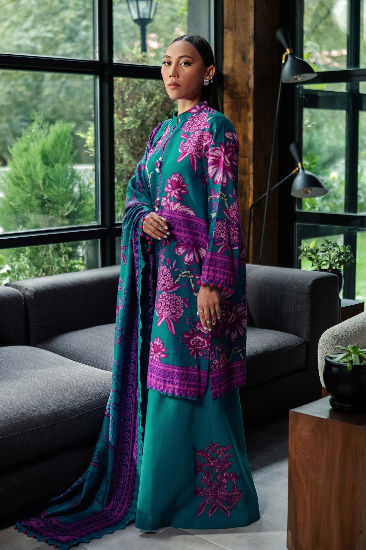 Maria. B 3 Pc Unstitched Printed Khaddar Suit D-503-B