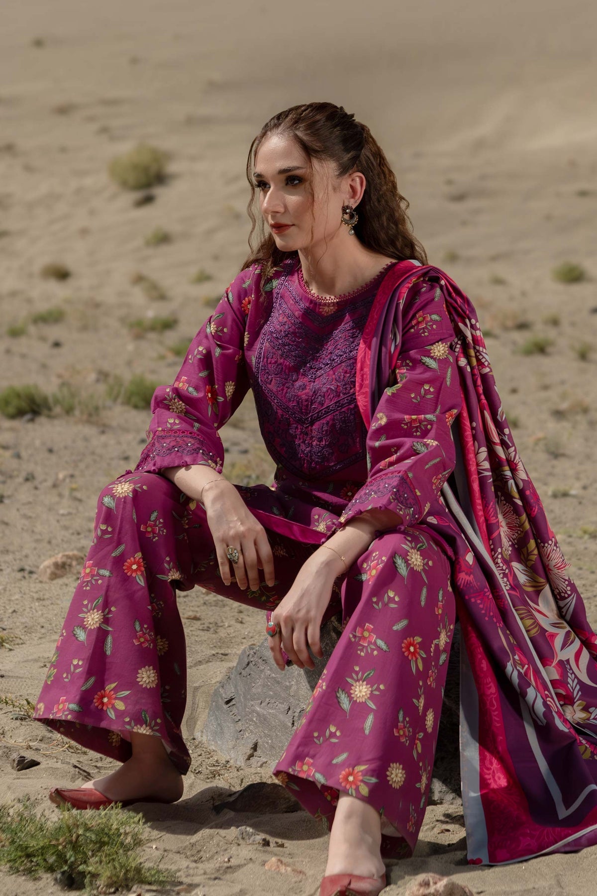 Maria. B 3 Pc Unstitched Printed Khaddar Suit D-505-A